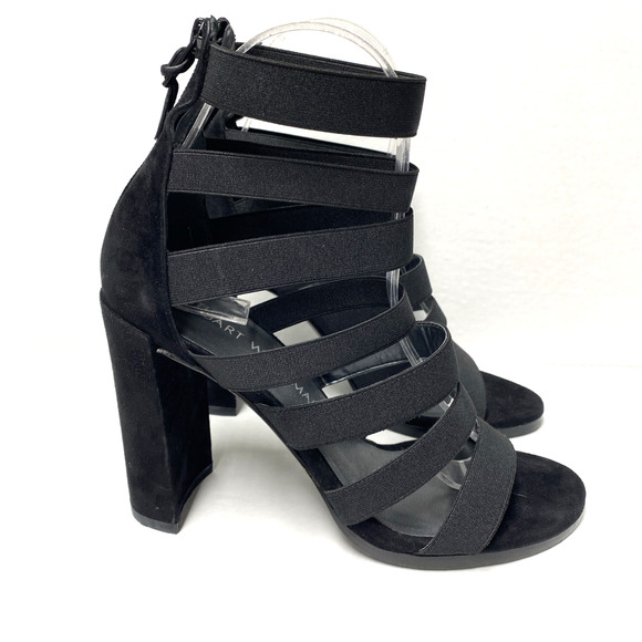 Stuart Weitzman Mummy Sandal Black 3.75" Block Heel Elastic Cage Open To… - Picture 3 of 10